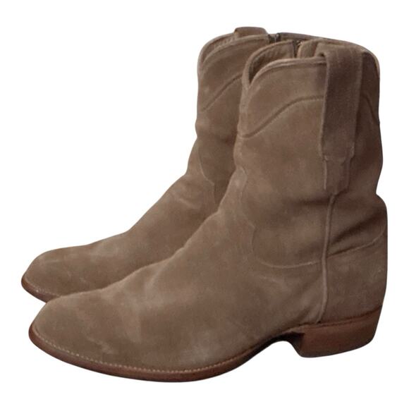 TECOVAS Mens Size 12.5 EE Tan Suede Leather Side Zip Western Boots Shoes - Picture 1 of 8